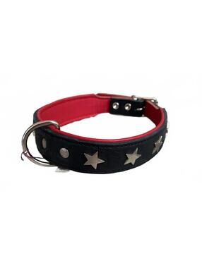 NEW Navy Blue Red Leather Silver Metal Star 1" Wide Dog Collar Americana 15-18"